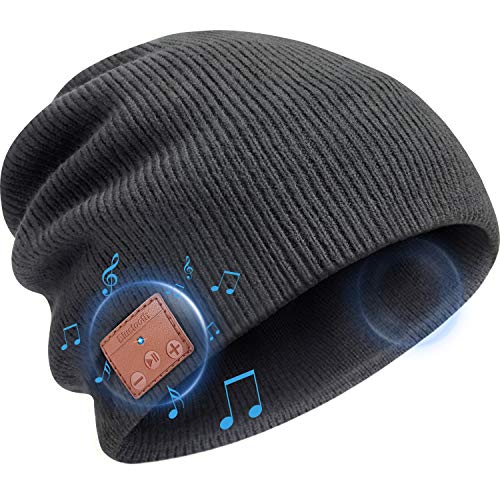 Gorro de Punto de Bluetooth Auriculares Gorra de Música Inalámbrica V 5.0 de Unisex Gorra Bluetooth Altavoces Estéreo HD Incorporados Regalo de Invierno Navidad para Deportes Hombres Mujeres (Gris)