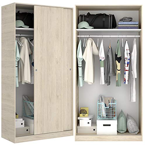 HABITMOBEL Armario Puertas correderas Estrella 100 cm de Ancho Alto 204cm Color Natural HABITMOBEL Armario Puertas correderas Estrella 100 cm de Ancho Alto 204cm Color Natural