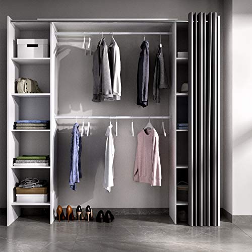 HABITMOBEL Vestidor almacenaje de Ropa Cortina con 10 baldas, Barra de Colgar, Medidas: Alto: 203 cm x Fondo: 50 cm x Ancho: 180 cm