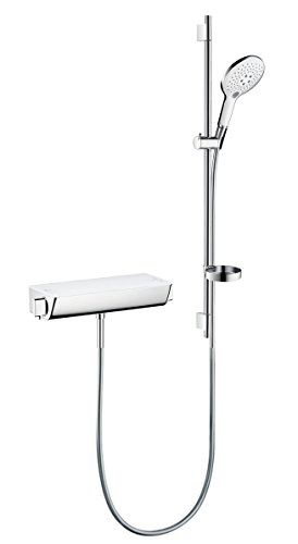 Hansgrohe 27037400 Raindance Select S 150 Air combinación de set de ducha y termostato, 3 tipos de chorro, blanco/cromo