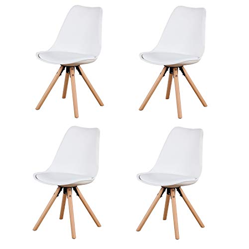 Herbalady 4/6 un conjunto de sillas de estilo nórdico de moda, tapizadas + patas de madera natural, utilizado en varias ocasiones, multicolor opcional (blanco, 4)