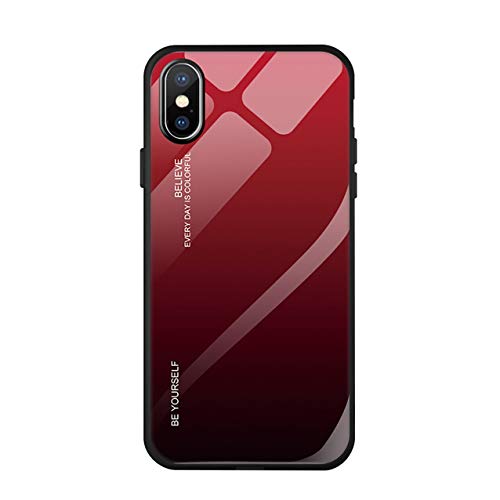Hexcbay Funda iPhone X/XR, Estuche para teléfono de Vidrio Templado 9H con Doble Respaldo,Estuche Protector a Prueba rayones con Protector de TPU para iPhone XS MAX (iPhone XS MAX, Negro Rojo)
