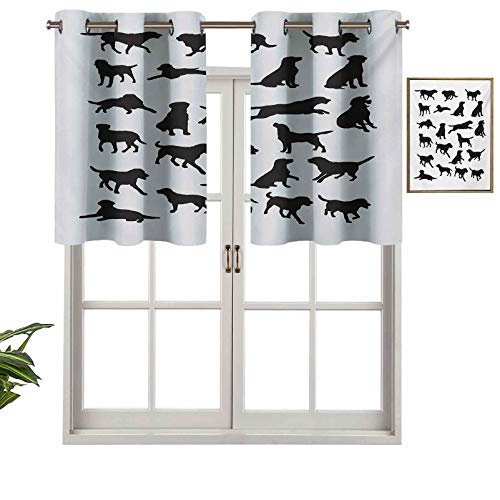 Hiiiman Cenefa de cortina para interiores y hogares, diseño de siluetas de mascotas en varias posiciones, ideal para perros con pistola, juego de 2, 137 x 91 cm para baño y cafetería.