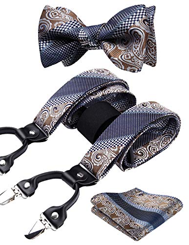 HISDERN Paisley Tirantes para hombre forma de Y elásticos y ajustables Pajarita Pañuelo set Conjuntos de y pajaritas para hombre HISDERN Paisley Tirantes para hombre forma de Y elásticos y ajustables Pajarita Pañuelo set Conjuntos de y pajaritas para hombre