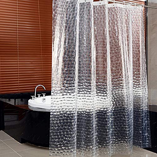 Hiveseen Cortina de Ducha para baño y Cubo de Agua 3D Transparente con 12 Ojales y Ganchos de plástico para Ducha o bañera en el hogar Claro 100×180cm