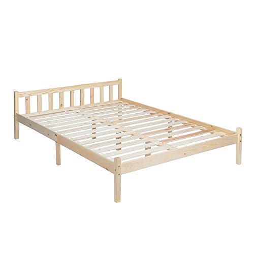 Homy Casa Cama Doble de Madera Maciza, Estructura Rústica Cama de Listones con Espacio Bajo en Cabecera Estructura Estable Debajo de Cama Muebles de Dormitorio Versátiles, Capacidad de 130 kg Homy Casa Cama Doble de Madera Maciza, Estructura Rústica Cama de Listones con Espacio Bajo en Cabecera Estructura Estable Debajo de Cama Muebles de Dormitorio Versátiles, Capacidad de 130 kg