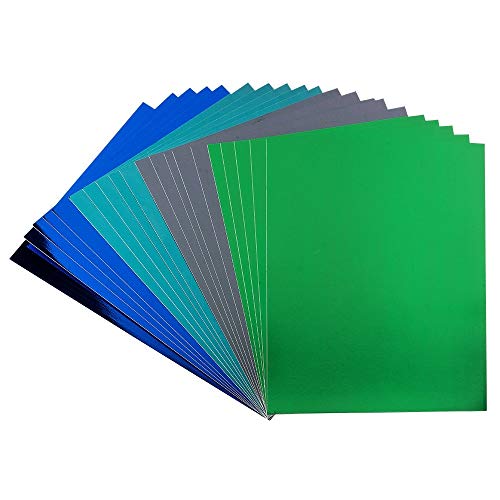 Ideen mit Herz Cartón con espejo, papel metálico, 20 hojas, DIN A4, 200 g/m² (verde, turquesa, verde oscuro, azul)