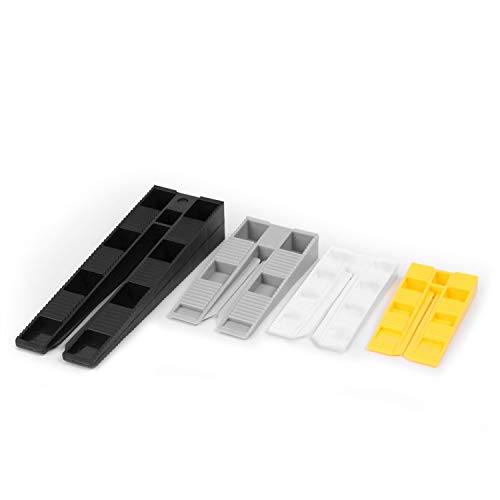 INNONEXXT® Premium cuñas MIX con ayuda de montaje de 125 unidades, de cuñas de plástico, el set: 40 x amarillo, 40 x blanco, 40 x gris, 5 x negro