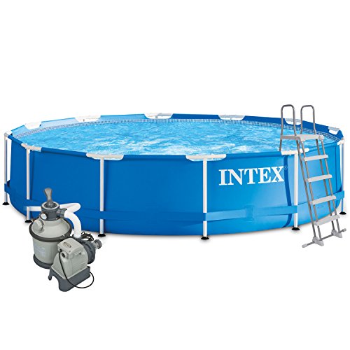 Intex 457 x 122 Juego completo con Intex filtro de arena 4 m³, Intex Seguridad Escalera, Intex anschlus Set, Solar pantalla swimming pool Piscina Frame metal acero pared
