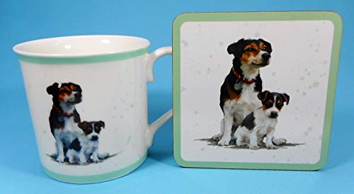 Jack Russell Terrier - Juego de 2 tazas y posavasos de porcelana Leonardo Mac Neil E48