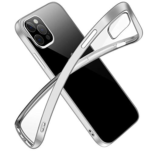 jaligel Funda para iPhone 12 Pro Max de 6,7 pulgadas, de silicona TPU, suave, fina, 360 grados, antigolpes, transparente, antiamarillo, antihuellas, color plateado