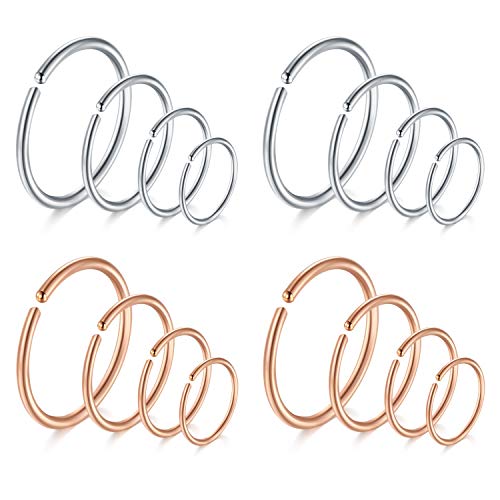 JFORYOU 20G 316L Stainless Steel Bendable Fake Nose Hoop Rings Faux Tragus Cartilage Helix Piercing Lip Septum Ring 6-12MM