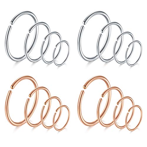 JFORYOU 20G 316L Stainless Steel Bendable Fake Nose Hoop Rings Faux Tragus Cartilage Helix Piercing Lip Septum Ring 6-12MM JFORYOU 20G 316L Stainless Steel Bendable Fake Nose Hoop Rings Faux Tragus Cartilage Helix Piercing Lip Septum Ring 6-12MM