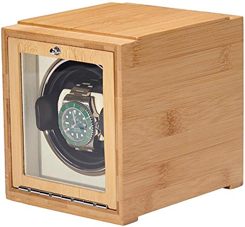 JJDSN Agitador de Reloj de bambú Enrollador de Reloj Individual Reloj mecánico Caja de Carga automática Caja de Almacenamiento de Reloj doméstico de Doble Potencia con Puerta Batería Disponible Ad