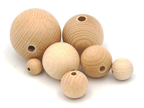 JOWE Bola de madera de haya, 25 mm, con orificio, 50 unidades, fabricada en Austria