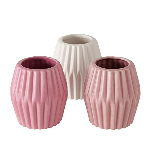 Juego de 3 jarrones decorativos (9 cm), color rosa claro, blanco y rosa oscuro