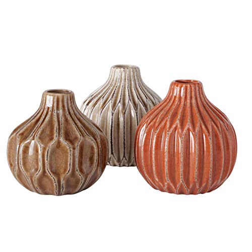 Juego de 3 jarrones decorativos (gres, 12 x 11 cm), color marrón, marrón claro y naranja