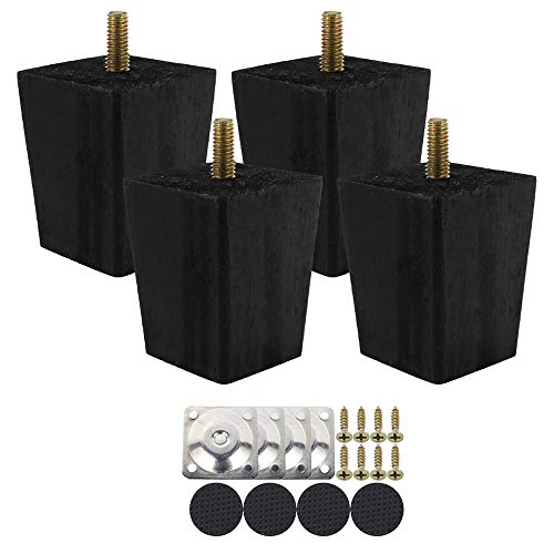 Juego de 4 patas de madera rectas de 6 cm, juego de patas de mesa baja de madera, con tornillo M8 antideslizante y placa de montaje para sofá, cama, silla de noche, armario, color negro, 6 cm Juego de 4 patas de madera rectas de 6 cm, juego de patas de mesa baja de madera, con tornillo M8 antideslizante y placa de montaje para sofá, cama, silla de noche, armario, color negro, 6 cm