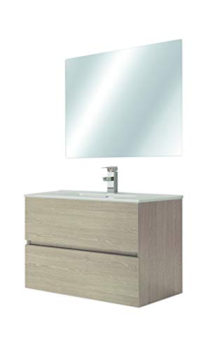 Juego de Mueble de Baño Modelo RIVIERA, Conjunto formado por Mueble de Baño Lacado en Cambrián, Medidas (80x45x60), Encimera y Espejo. Compacto no precisa montaje, Cajón con Freno y Cierre Amortiguado Juego de Mueble de Baño Modelo RIVIERA, Conjunto formado por Mueble de Baño Lacado en Cambrián, Medidas (80x45x60), Encimera y Espejo. Compacto no precisa montaje, Cajón con Freno y Cierre Amortiguado