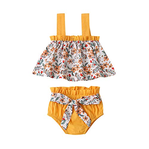 Julhold Conjunto de trajes de bebé recién nacido y pantalones cortos con lazo, sin mangas, estampado floral