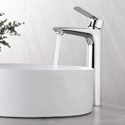 KAIBOR Grifo monomando de Lavabo Agua Fria y Caliente Disponible, Grifo Baño de Latón con Estilo de Moderno de ducha Altura Total 290mm, grifo monomando de lavabo, cromo