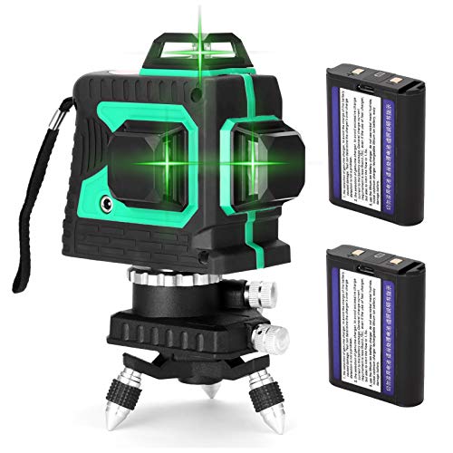 Kecheer Nivel láser autonivelante con 2 baterías,Niveles laser 360 luz verde,Nivelador laser 12 lineas 3d recargable