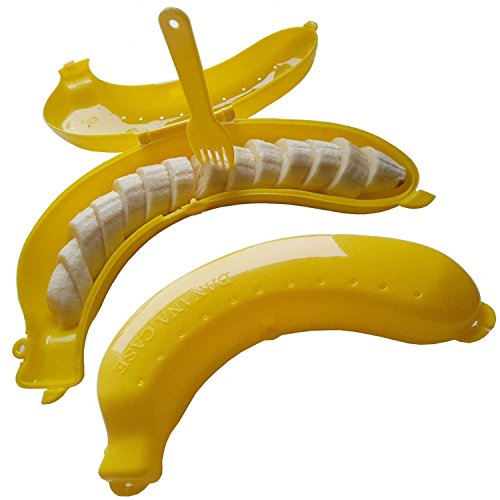 K&G GP02553 - Juego de 2 cajas para plátanos, color amarillo con tenedor