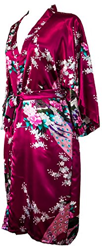 Kimono de CC Collections 16 Colores Shipping Bata de Vestir túnica lencería Ropa de Noche Prenda Despedida de Soltera (Rojo Burdeos)