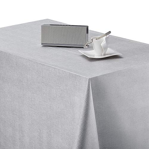 KP HOME Mantel grande de PVC gris plata rectangular 300 x 140 cm – Elegante mantel de vinilo lavable de plástico con textura con diseño liso en relieve