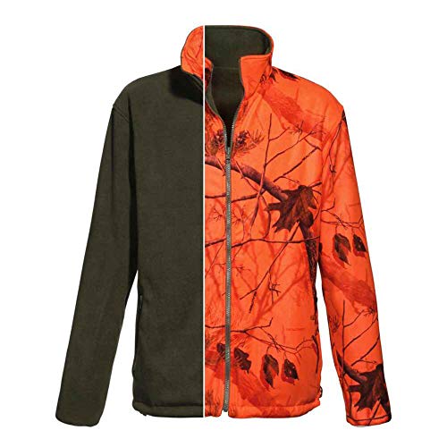 K&S Wildkameras Signal Orange Camo - Chaqueta de forro polar reversible para hombre, color verde oliva Signal Orange - Camo real y verde oliva XXL