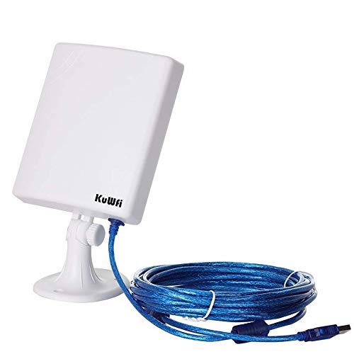 KuWFi Adaptador de Red WiFi al Aire Libre de Largo Alcance, Antena Estable de Alta Resistencia 14dBi Cable 5M Adaptador inalámbrico USB Desde el Exterior