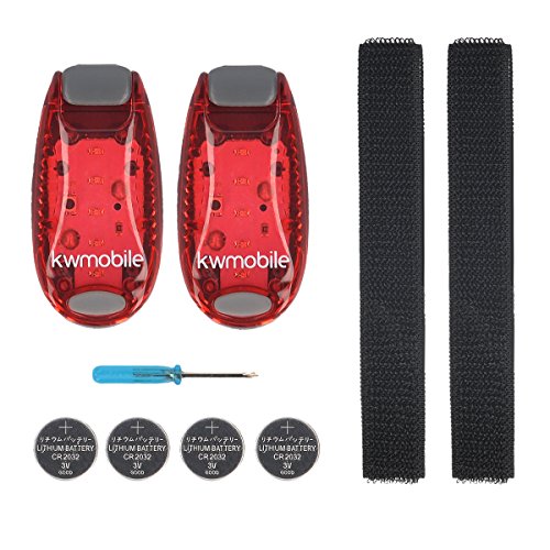 kwmobile Set de 2 Luces LED de Seguridad - Luz para Brazalete - para Deporte Running - Luz en Color Rojo con Clip y Cinta Textil Adhesiva