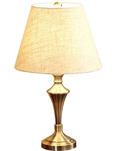 Lámpara de Mesa de Salón Vintage de Cobre, Dormitorio de Diseño Clasica Luz Mesita de Noche, con Lámpara de Lino Beige de Pantalla E27 Doradas Luz de Mesa de Base de Resina