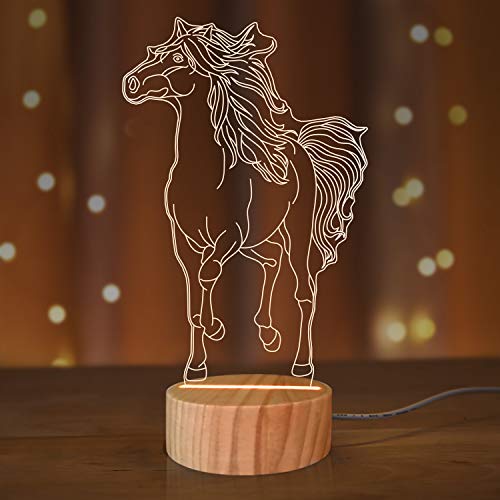 Lámpara de noche LED con diseño de caballo, 3D, luz blanca cálida, lámpara de mesa para niños y niñas, decoración de habitaciones