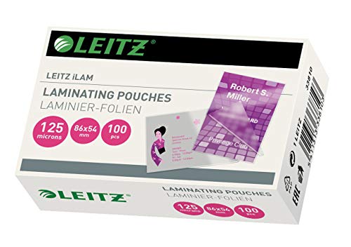 Leitz 33810 - Bolsas de plastificación 54 x 86 mm, hechas de material de 125 micras de grosor, pack de 100 unidades, brillante, tamaño tarjeta, transparente