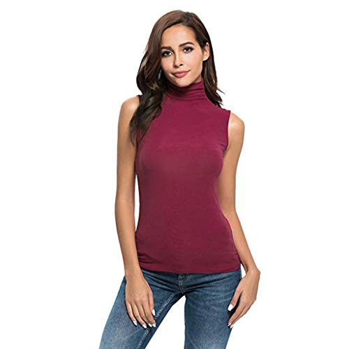 Lenfesh Blusa sin Mangas con Cuello Alto y Top Ajustado para Mujer Verano Camiseta Oficina de Tirantes Básico y Elegantes para Mujer 2019