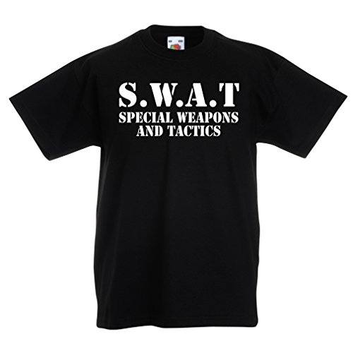 lepni.me Camiseta para Niño/Niña SWAT - Equipo de Armas y Tácticas Especiales de Estados Unidos - Equipo Militar (12-13 Years Negro Blanco)