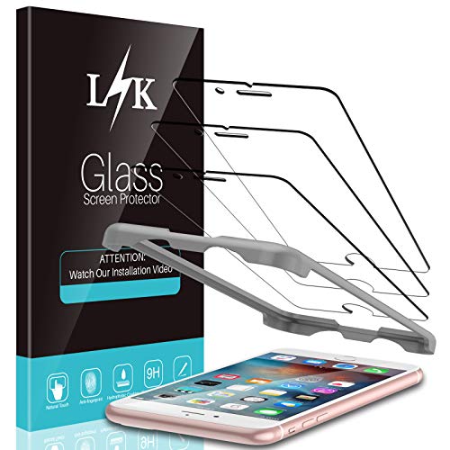 LϟK 3 Pack Protector de Pantalla Compatible con iPhone 6 Plus y iPhone 6S Plus - Cristal Vidrio Templado - Dureza 9H Funda Compatible Marco de Posicionamiento Sin Burbujas Kit Fácil de Instalar