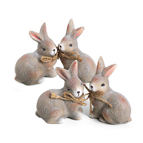 Logbuch-Verlag 4 figuras de conejos de cerámica de 7 cm – Conejo de Pascua como decoración de Pascua, regalo para mesa de Pascua, color gris y marrón