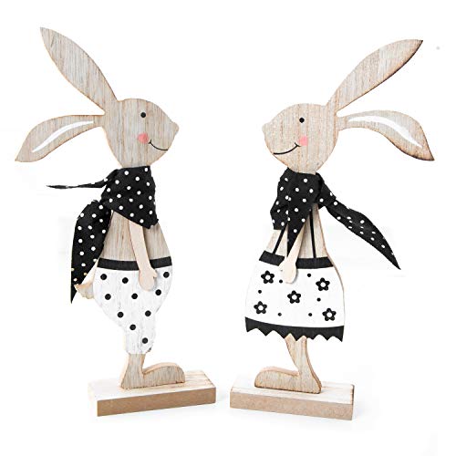 Logbuch-Verlag Conejos de Pascua de madera, 28 cm, parejas de conejos, color blanco y negro, natural, 2 figuras para colocar de pie
