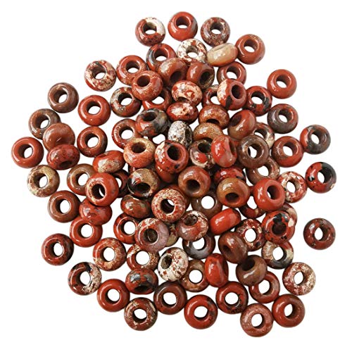 Lovionus89 20 unidades de cuentas redondas de piedra con agujero grande para pulseras y abalorios, color rojo jaspe
