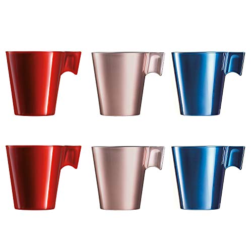 Luminarc Flashy Set 6 tazas desayuno mugs café con asa de vidrio para microondas 22cl, Rosado