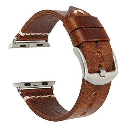 MAIKES Correa Reemplazable para Apple Watch 42mm, 44mm, 40mm, 38mm Apple Watch Band para Series 4/3 / 2/1, Acero Inoxidable (Band For Apple Watch 44mm, Light Brown+Silver Buckle)