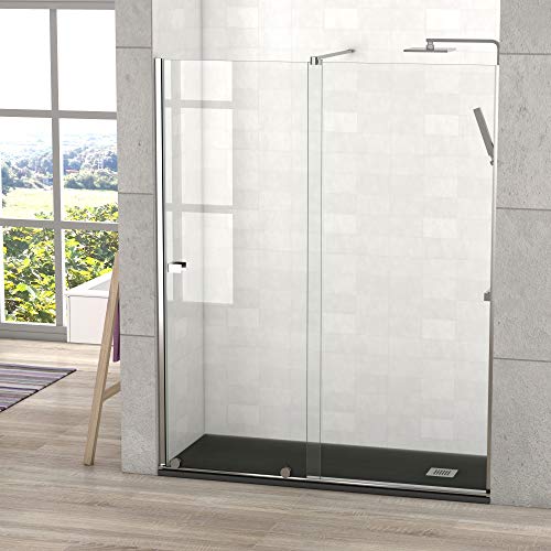 Mampara de Ducha FRONTAL corredera - EstiloBaño® NEW YORK - 1 Fijo y 1 Puerta Corredera - ANTICAL INCLUIDO - 8 mm TRANSPARENTE Cristal de Seguridad 8 mm - CROMO - Ancho 155 cm (intervalo 152-157)