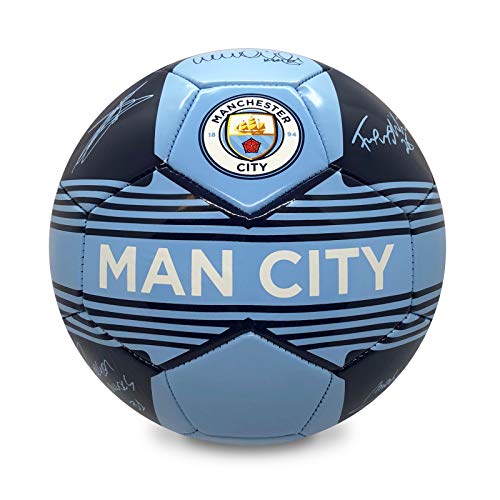 Manchester City FC - Balón Oficial con el Escudo del Club y autógrafos - Azul - Talla 4