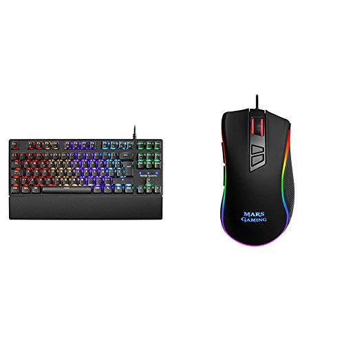 Mars Gaming MKXTKL, Teclado mecánico Switch Rojo, LED 5 Colores 10 Efectos, ES + Gaming MM218, Ratón para Pc (10000 dpi, Sensor Óptico Profesional, Iluminación Chroma Rgb0), LED Óptico/Cable, Negro