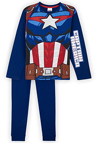 Marvel Pijama Niño, Capitan America Pijamas Niños, Conjunto Pijama Niño Invierno de Manga Larga, Regalos para Niños y Adolescentes 18 Meses-14 Años (Azul, 7-8 años)