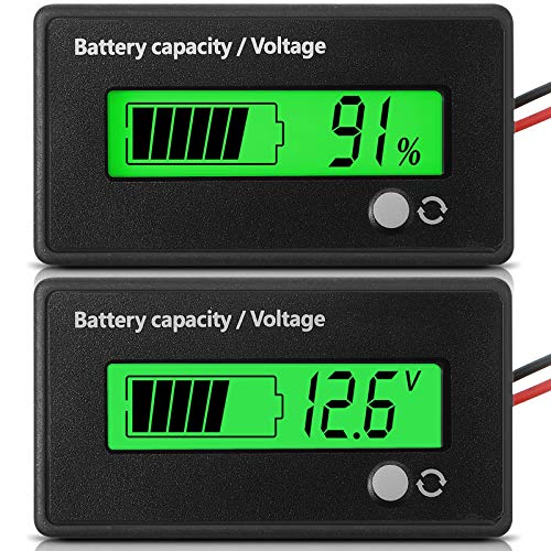 Medidor de Batería DC 12V 24V 36V 48V 72V con Alarma, Indicador de Voltaje de Capacidad Probadora de Batería Monitores de Indicador de Batería de Lones de Litio y Plomo-Ácido, Verde