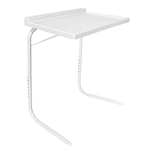 Mesa Auxiliar Plegable, Color Blanco, Medidas: 50 x 40 x 8 cm. Altura de Las Patas: Extendible de 60-75 cm. SOPORTA hasta 25 Kilos. 6 Niveles y 3 ángulos de Ajuste. Ranura para Tablet Y MÓVIL.