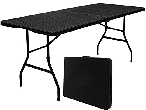 Mesa de jardín Amanka para 6 Personas, 180 x 74 cm, Plegable, Aspecto de ratán, Color Negro